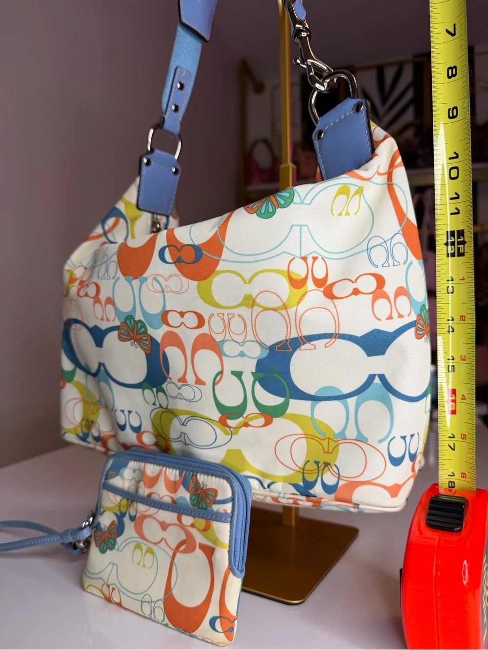 Coach F17423 Optic Signature Butterfly Hobo Bag Wristlet Set Y2K RARE coin pouch